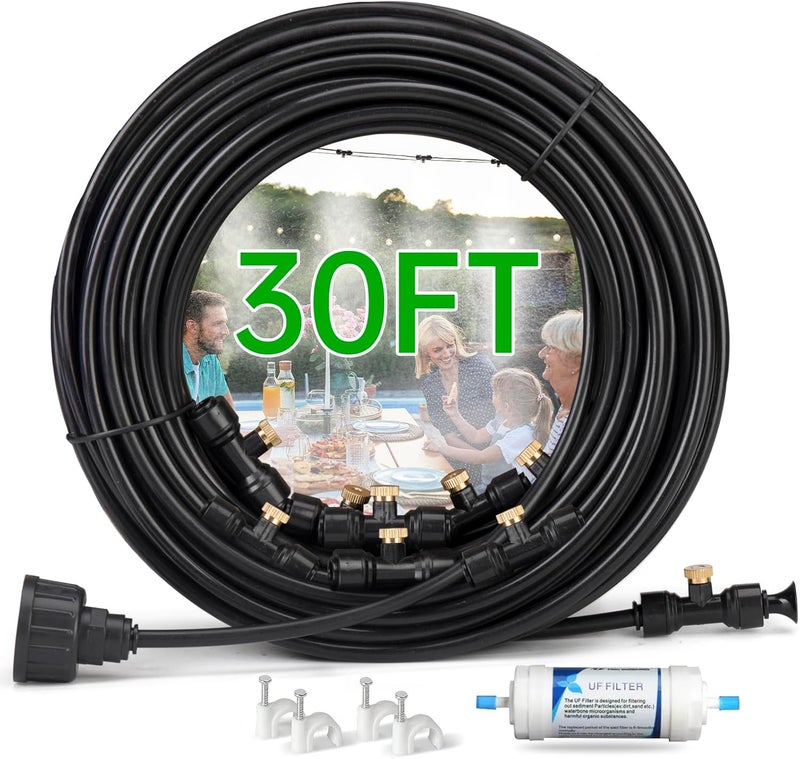 Funpynani 30FT Outdoor Misting Cooling System‌ - Patio Garden Kit with ‌Brass Nozzles & UV Tubing‌, DIY Install for ‌Pool, BBQ, Greenhouse‌, Water-Saving High Pressure Cooler - Image 1
